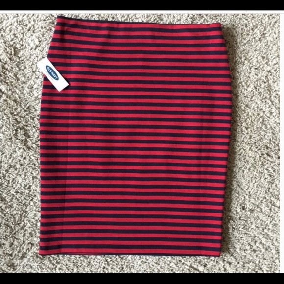 Red and Navy Striped Pencil Skirt - Picture 1 of 7